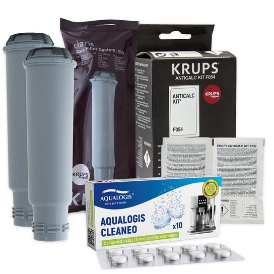 Zestaw Krups Filtr KRUPS F08801 2szt, Odkamieniacz Krups F054, Cleaneo 10szt Aqualogis