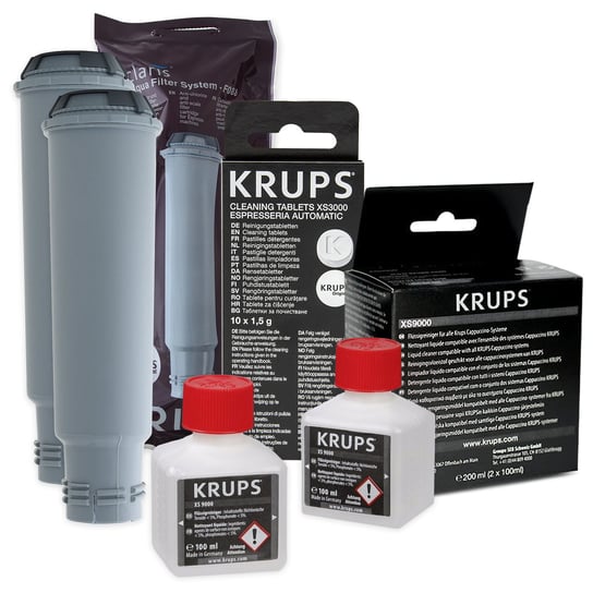 Zestaw Krups filtr KRUPS F08801 2szt, płyn Krups XS9000, KRUPS XS3000 Aqualogis