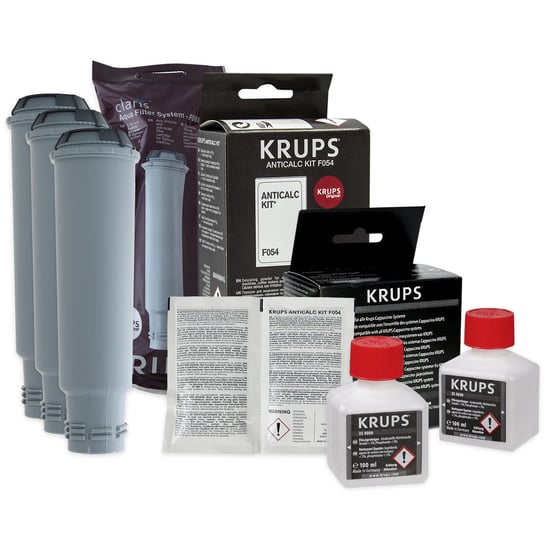 Zestaw Krups filtr KRUPS F08801 3szt, Odkamieniacz Krups F054, Krups XS9000 Płyn Aqualogis