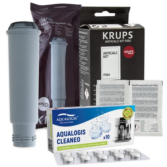 Zestaw Krups Filtr KRUPS F08801, Odkamieniacz Krups F054, Cleaneo 10szt Aqualogis