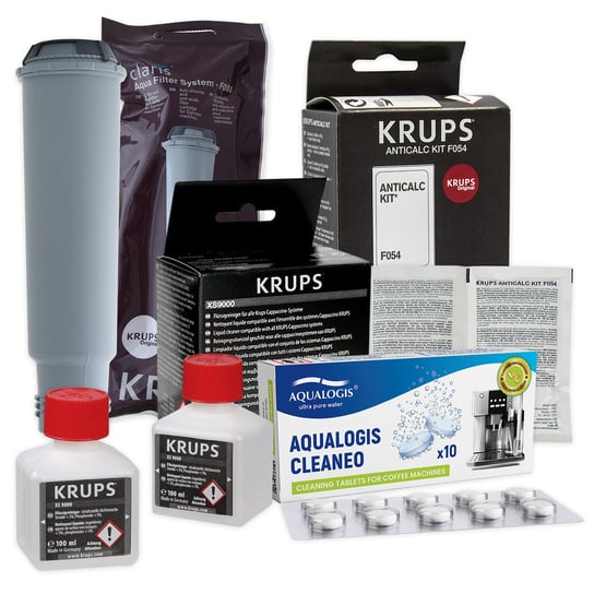 Zestaw Krups filtr KRUPS F08801, Odkamieniacz Krups F054, Krups XS9000 Płyn, Cleaneo 10szt Aqualogis