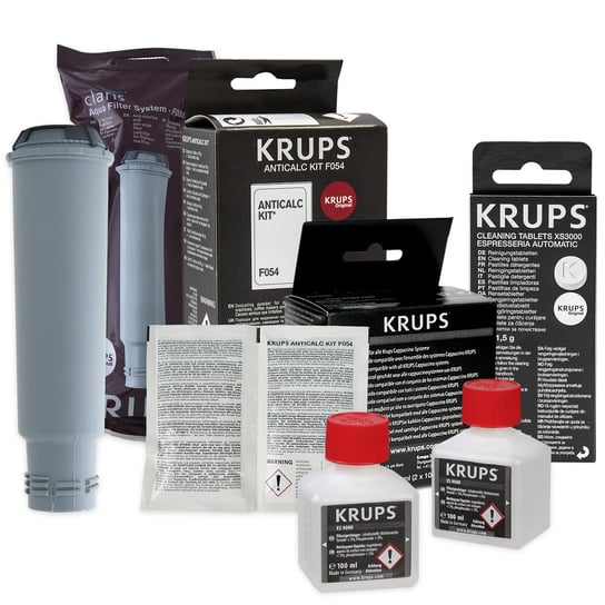 Zestaw Krups filtr KRUPS F08801, Odkamieniacz Krups F054, płyn Krups XS9000, KRUPS XS3000 10szt Aqualogis