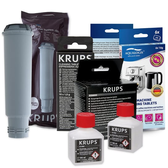 Zestaw Krups filtr KRUPS F08801, płyn Krups XS9000, KRUPS XS3000, Decalc 6szt Aqualogis