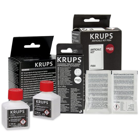 Zestaw Krups Odkamieniacz Krups F054, Tabletki KRUPS XS3000 10szt, Krups Płyn XS9000 Aqualogis