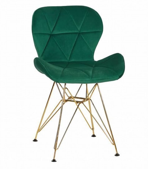 Zestaw krzeseł 4 szt do salonu, biura, gabinetu i jadalni LARA - Zielony aksamit / Nogi Złote MUFART