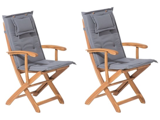 Zestaw krzeseł ogrodowych BELIANI Maui, drewniany z grafitowymi poduszkami, 2 szt. Beliani