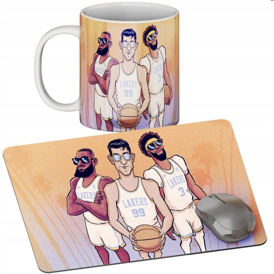 Zestaw Kubek + Podkładka - Lakers Koszykówka - Prezent Wiele Wzorów + Imię WORLD CASE