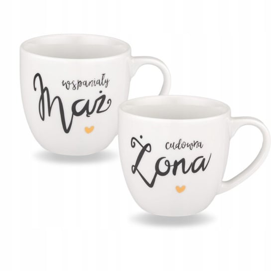 Zestaw Kubków dla Par 300 ml - Cudowna Żona, Wspaniały Mąż, ZŁOTE SERCA Nadzwyczajnie
