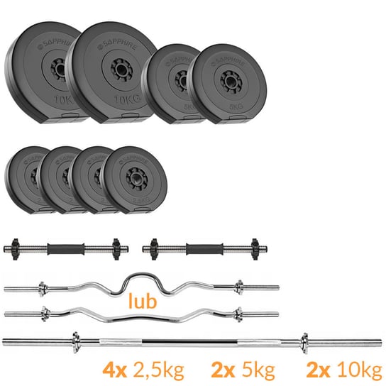 Zestaw Kulturystyczny Sapphire Solid 54Kg, Gryf Prosty + Lekkołamany Sapphire