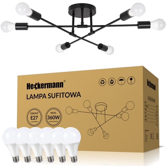 Zestaw Lampa sufitowa Heckermann NST-P8023 + 6x Żarówka LED A60 Heckermann