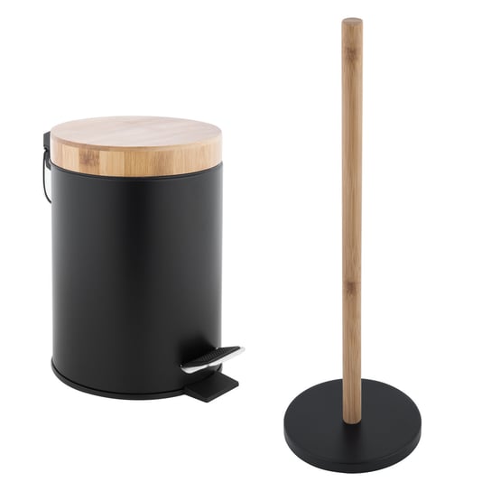 Zestaw łazienkowy 2-elementowy - kosz na śmieci i stojak na papier - czarny bambus - Yoka Yoka Home