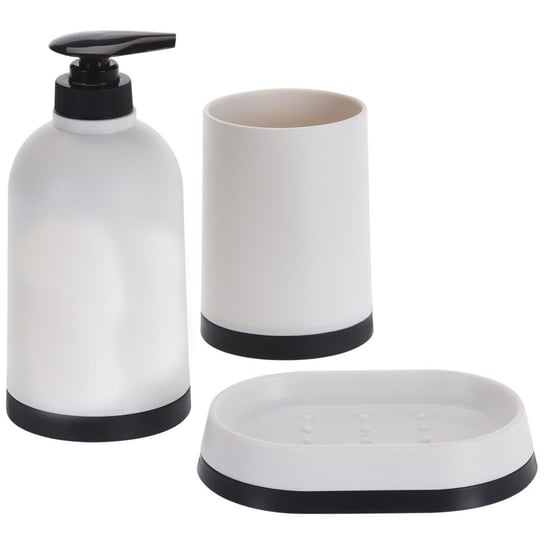 Zestaw ŁAZIENKOWY dozownik do mydła kubek podstawka na mydło CZARNY-BIAŁY Bathroom Solutions
