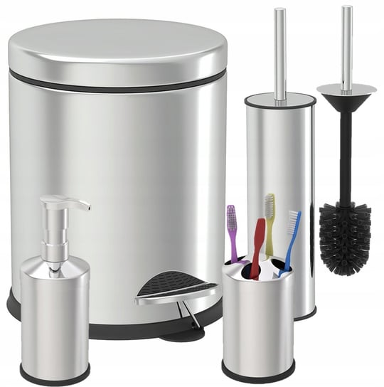 ZESTAW ŁAZIENKOWY KOMPLET SZCZOTKA DO WC KOSZ CHROM 4W1 Zilan