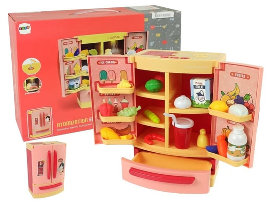 Zestaw Lodówka Z Produktami Dla Dzieci Różowa Światło Dźwięki Lean Toys