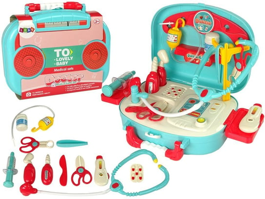 Zestaw Małego Lekarza Walizka Turkusowy Stetoskop Nożyczki Lean Toys