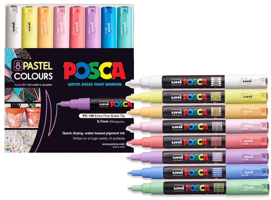 Zestaw markerów z farbą plakatową POSCA UNI PC-1M pastelowe, 8 sztuk POSCA