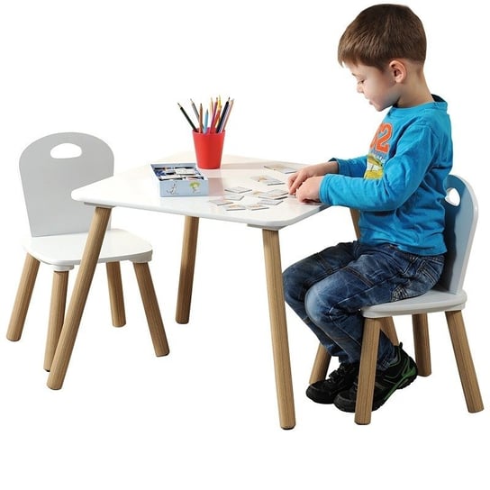 Zestaw mebelków dla dzieci, stolik i 2 krzesełka, kolor biały, Kesper Kesper