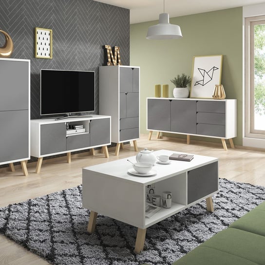 ZESTAW MEBLI CREO KOLOR BIAŁY STYL SKANDYNAWSKI HAKANO - FURNITURE/SET/VIV/CREO/WHITE+GREY FLHF