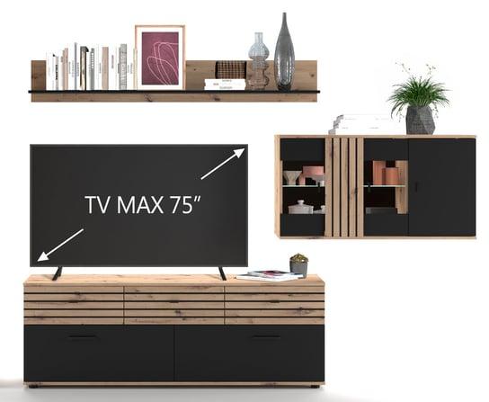 Zestaw Mebli Do Salonu Pokoju 3-Czesciowy Czarny Dąb Artisan 253 X 175 X 38 Cm / Home Concept Home Concept