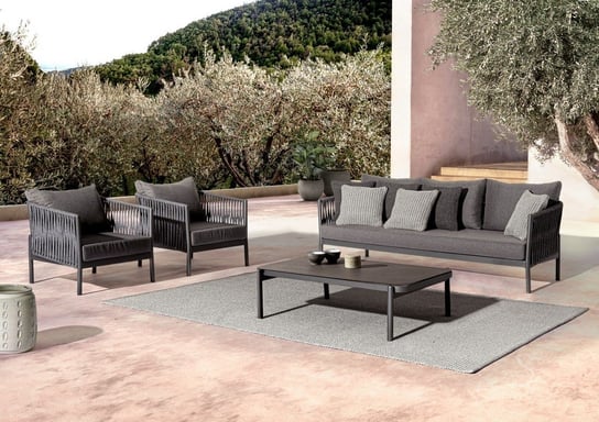 Zestaw Mebli Fiora Aluminium Antracytowy 2 Fotele Sofa Stolik Homms homms