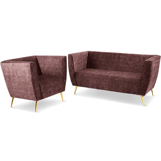 Zestaw Mebli Lara: Fotel I Sofa W Kolorze Fioletowo-Brązowym Ze Złotymi Nogami POSTERGALERIA