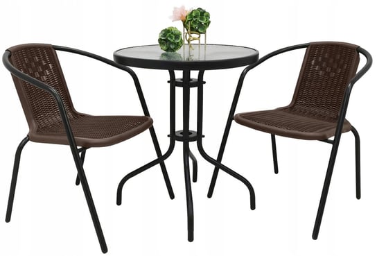 Zestaw mebli ogrodowych na balkon taras BERGAMO stół fi60 + 2x krzesło BRĄZ Kontrast
