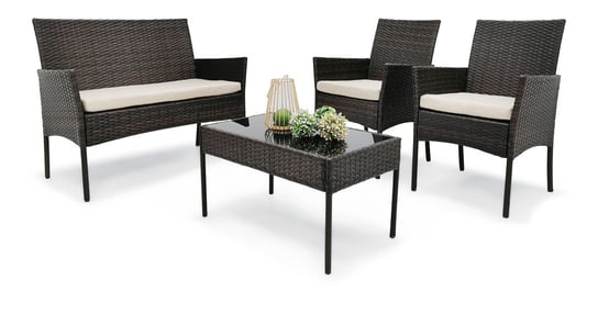 Zestaw mebli ogrodowych na taras 2x fotel + sofa + stolik RENO BRĄZ Kontrast