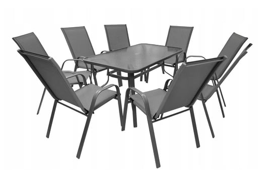 Zestaw mebli ogrodowych na taras stół i krzesła dla 8 osób Majarka szary Kontrast