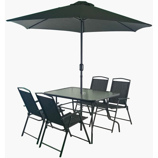 Zestaw mebli ogrodowych stół 4 krzesła i parasol szary Saska Garden