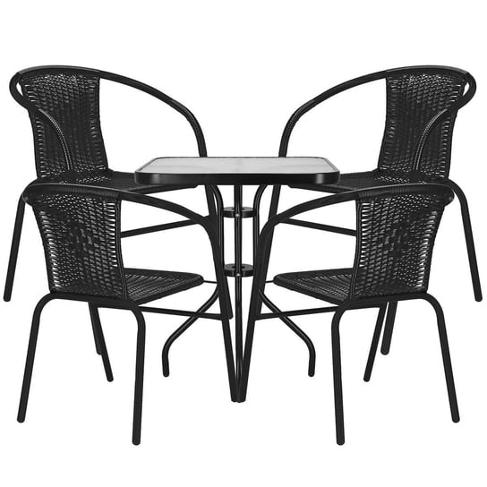 Zestaw mebli ogrodowych stół kwadratowy i 6 krzeseł metalowe komplet ogrodowy czarny Springos