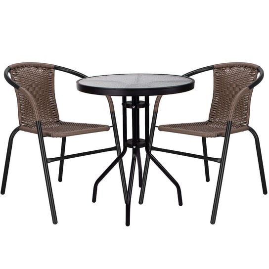 Zestaw mebli ogrodowych stół okrągły i 2 krzesła metalowe komplet ogrodowy czarno-brązowy Springos