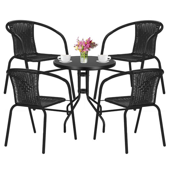 Zestaw mebli ogrodowych stół okrągły i 4 krzesła metalowe czarne komplet ogrodowy Springos