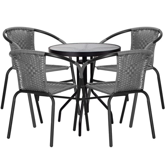 Zestaw mebli ogrodowych stół okrągły i 4 krzesła metalowe komplet na balkon czarno-szary Springos