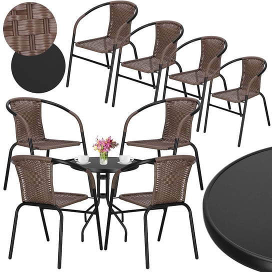 Zestaw mebli ogrodowych stół okrągły i 4 krzesła metalowe komplet ogrodowy czarno-brązowy Springos