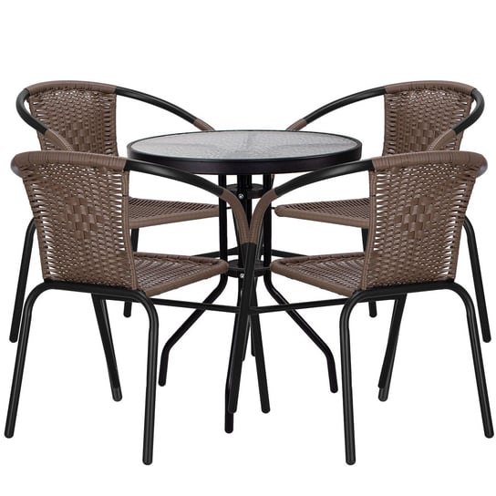 Zestaw mebli ogrodowych stół okrągły i 4 krzesła metalowe komplet ogrodowy czarno-brązowy Springos