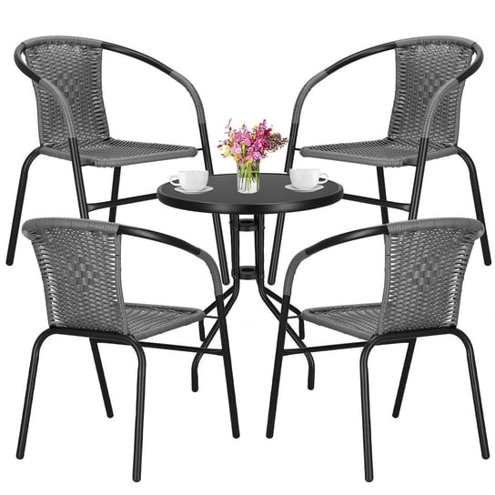Zestaw mebli ogrodowych stół okrągły i 4 krzesła metalowe komplet ogrodowy czarno-szary Springos