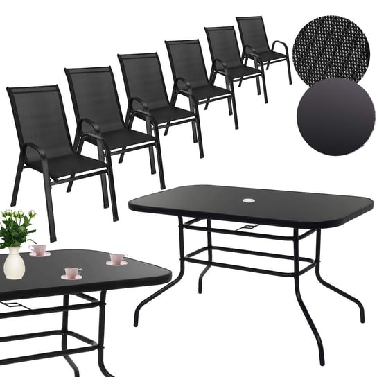 Zestaw mebli ogrodowych stół okrągły i krzesła metalowe 6 szt. czarne komplet ogrodowy Springos