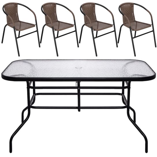 Zestaw mebli ogrodowych stół prostokątny i 4 krzesła metalowe komplet czarno-brązowy Springos