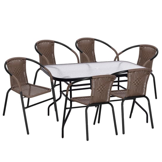 Zestaw mebli ogrodowych stół prostokątny i 6 krzeseł metalowych komplet czarno-brązowy Springos