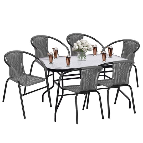 Zestaw mebli ogrodowych stół prostokątny i 6 krzeseł metalowych komplet czarno-szary Springos