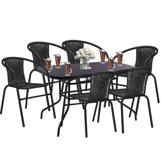 Zestaw mebli ogrodowych stół prostokątny i krzesła metalowe 6 szt. czarne komplet ogrodowy Springos