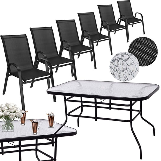 Zestaw mebli ogrodowych stół prostokątny i krzesła metalowe 6 szt. komplet wypoczynkowy czarny Springos