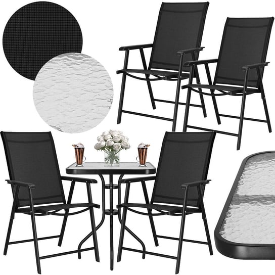Zestaw mebli ogrodowych stół ze szkłem hartowanym, 2 krzesła komplet na taras czarny Springos