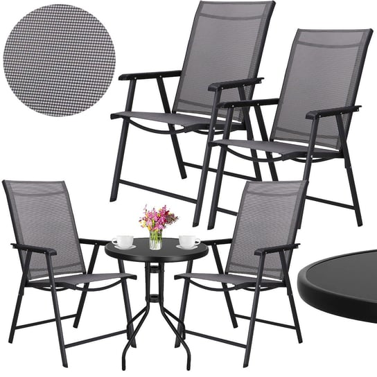 Zestaw mebli ogrodowych stół ze szkłem hartowanym, 2 krzesła komplet na taras szaro-czarny Springos