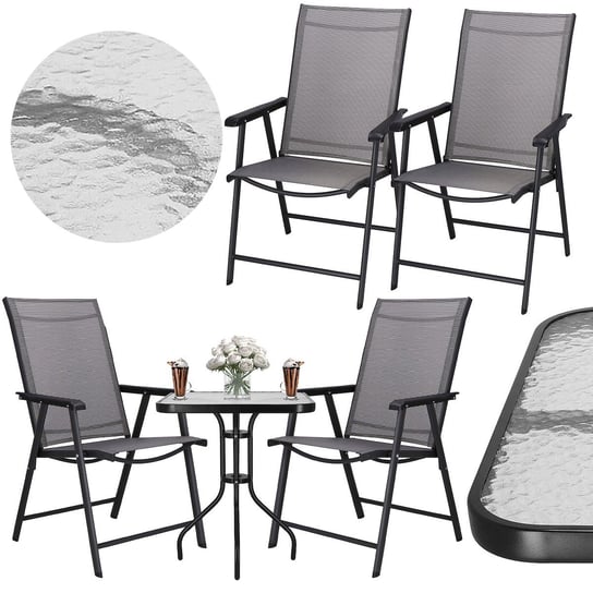 Zestaw mebli ogrodowych stół ze szkłem hartowanym, 2 krzesła komplet na taras szaro-czarny Springos