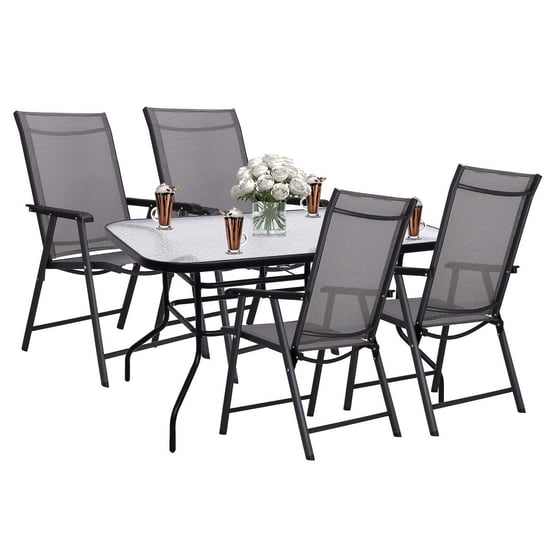 Zestaw mebli ogrodowych stół ze szkłem hartowanym, 4 krzesła komplet na taras czarno-szary Springos
