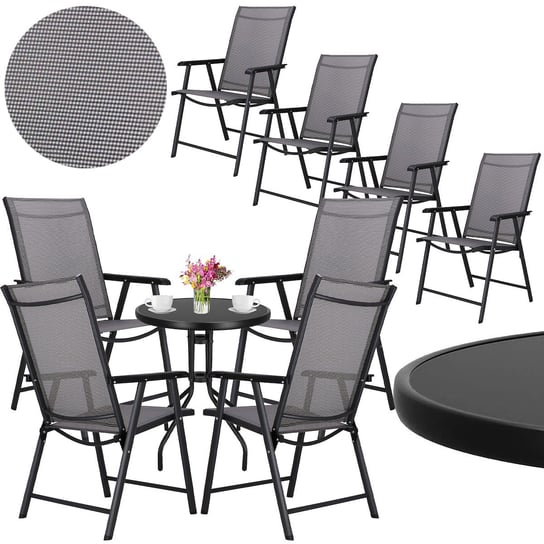 Zestaw mebli ogrodowych stół ze szkłem hartowanym, 4 krzesła komplet na taras szaro-czarny Springos