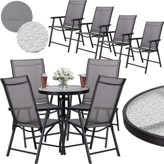 Zestaw mebli ogrodowych stół ze szkłem hartowanym, 4 krzesła komplet na taras szaro-czarny Springos