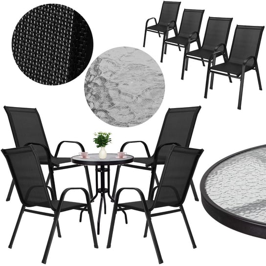 Zestaw mebli ogrowowych stół okrągły i 4 krzesła metalowe czarne komplet ogrodowy Springos