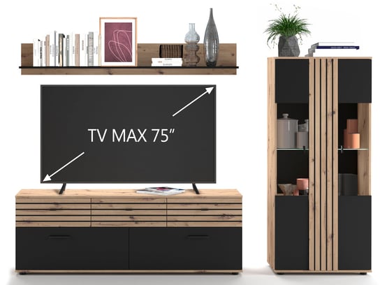 Zestaw mebli RTV 3-częściowy SOLEA kolor Dąb Artisan-Czarny 255x175x38 cm / Home Concept Home Concept